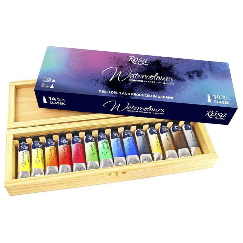 Rosa 14 Assorted 10ml Watercolour Tubes in Wooden Box